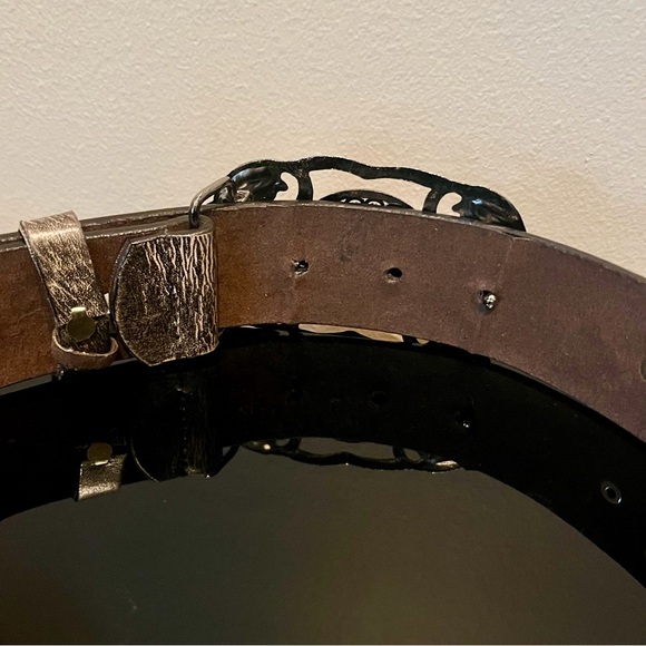 Floral Studded Belt for Women-Brown-Approximate Size L - Picture 5 of 5